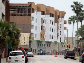 View from the street of construction underway